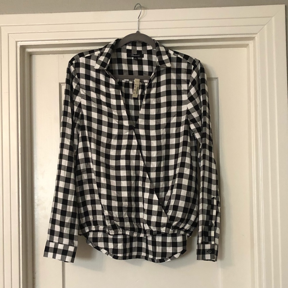 Madewell Gingham Surplice Top—Size M, NWT